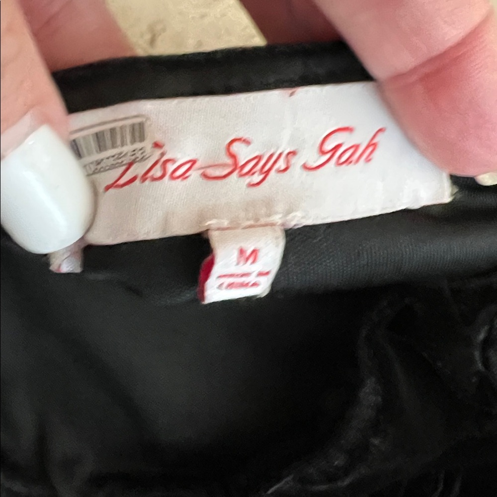 $128 Lisa Says Gah Scarlett black velvet Bubble Mini Skirt lt gray ribbons M - Picture 4 of 9